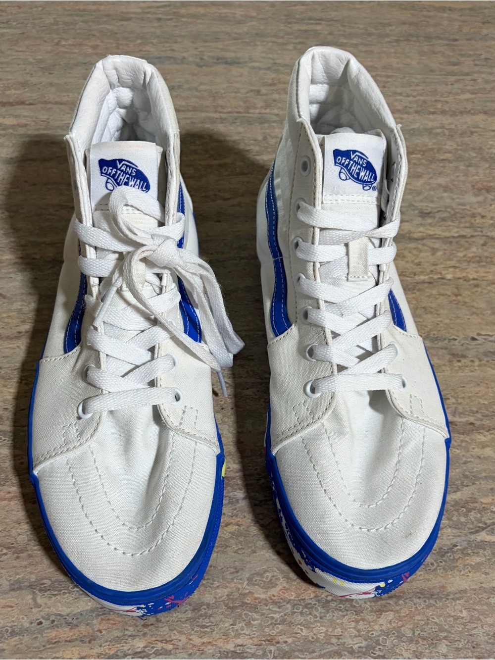 Vans White and Blue High-Top Canvas Sneakers - Size 6 Juniors